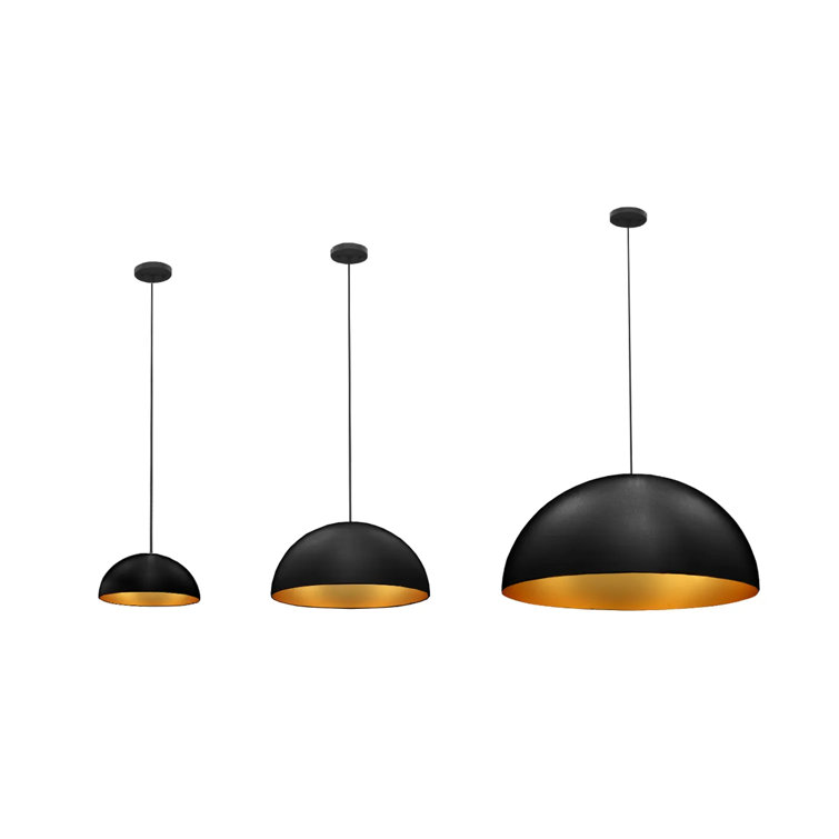 16" Black and Gold Aluminum Dome Pendant Light