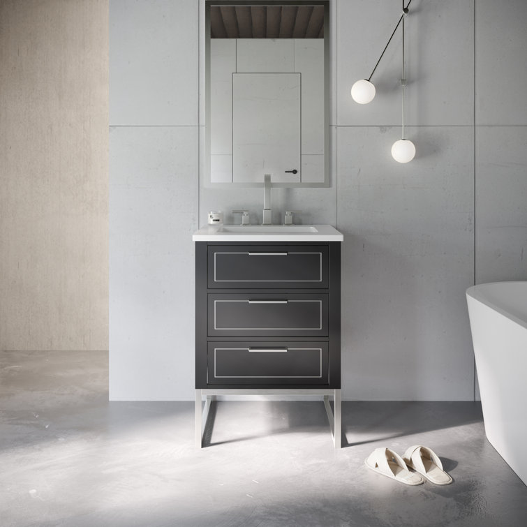 Midnight Black Freestanding Single Sink Vanity with White Quartz Top