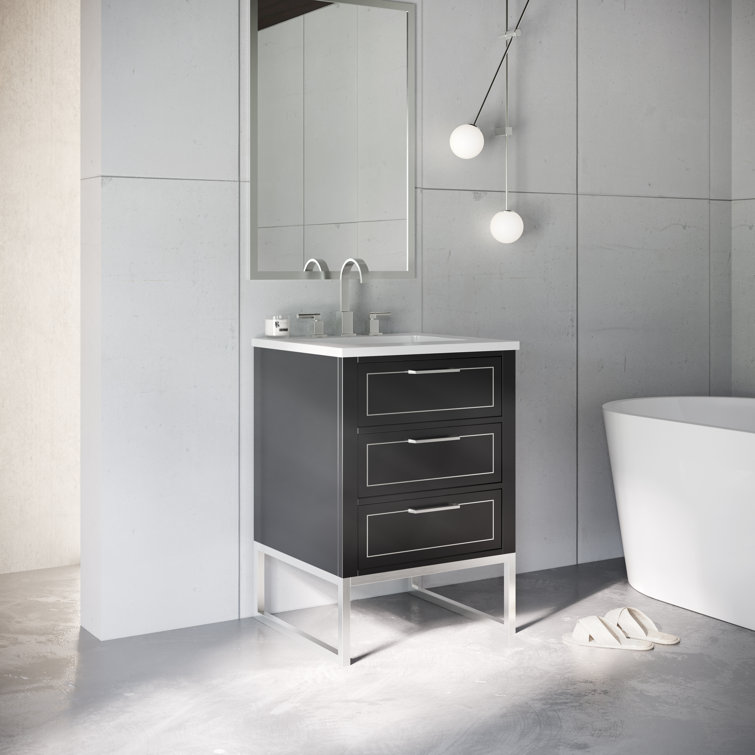 Midnight Black Freestanding Single Sink Vanity with White Quartz Top