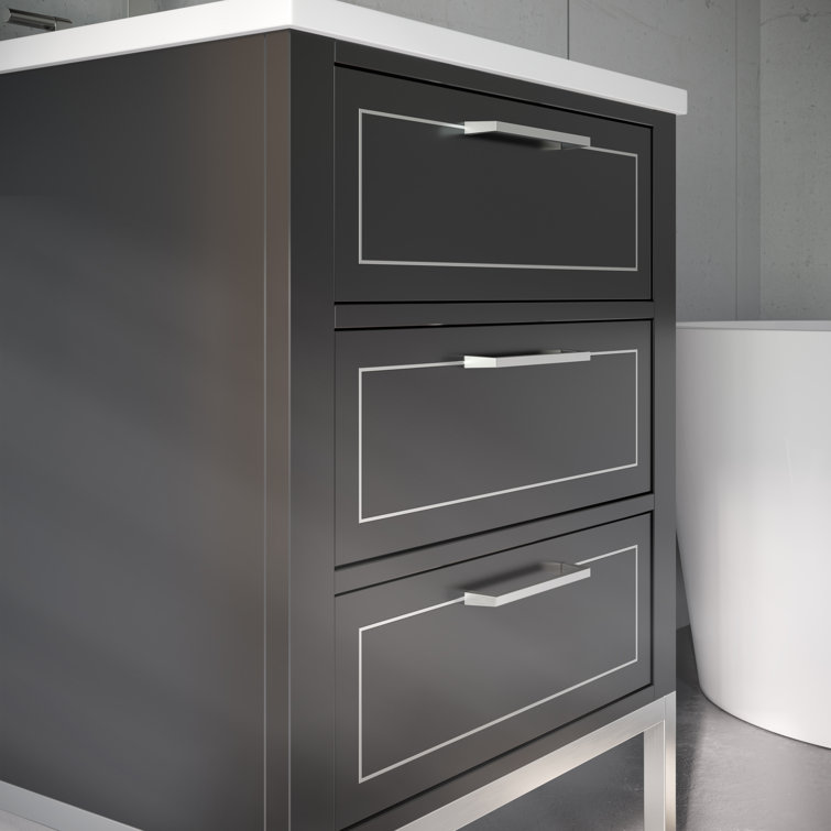 Midnight Black Freestanding Single Sink Vanity with White Quartz Top