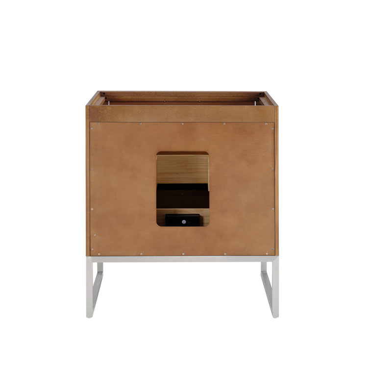 Walnut and Satin Brass Single Bathroom Vanity with White Quartz Top