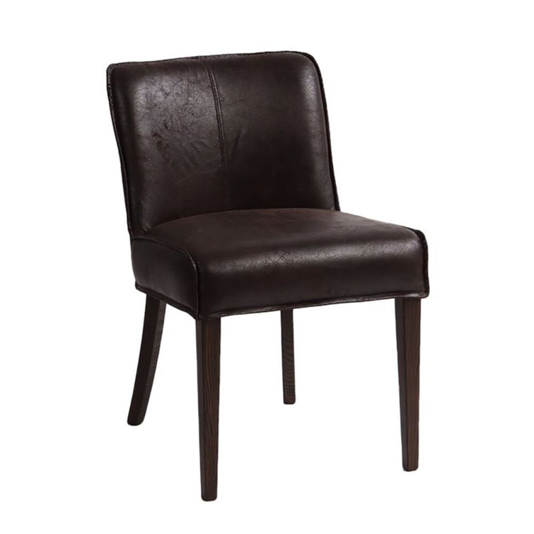 Contemporary Dark Brown Leather Upholstered Side Chair with Oak Legs