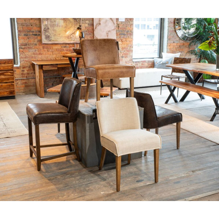 Contemporary Dark Brown Leather Upholstered Side Chair with Oak Legs