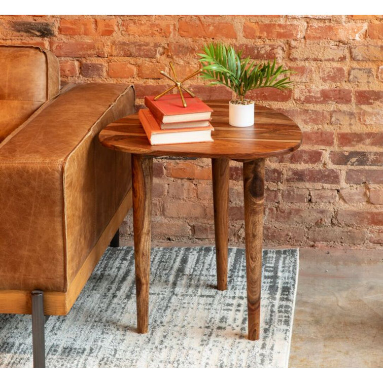 Arrey 23" Natural Brown Indian Rosewood Triangular Side Table