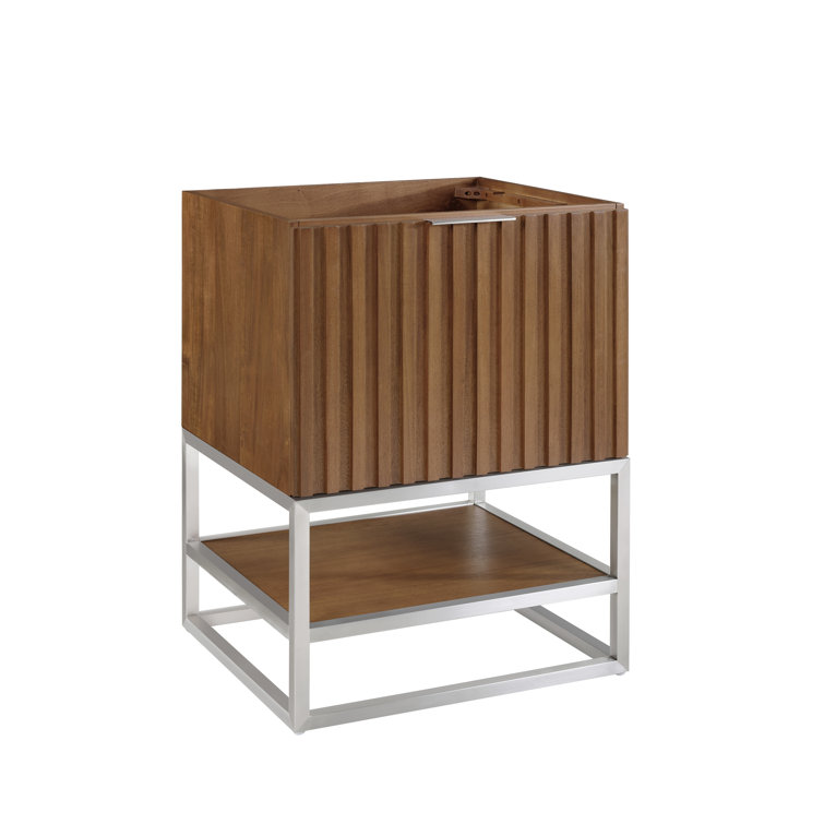 Walnut and White Quartz Single Bathroom Vanity with Brushed Nickel Hardware