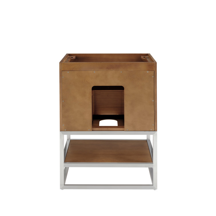 Walnut and White Quartz Single Bathroom Vanity with Brushed Nickel Hardware