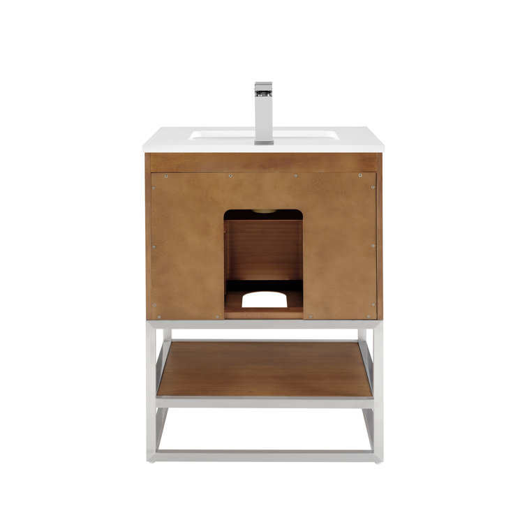 Walnut and White Quartz Single Bathroom Vanity with Brushed Nickel Hardware