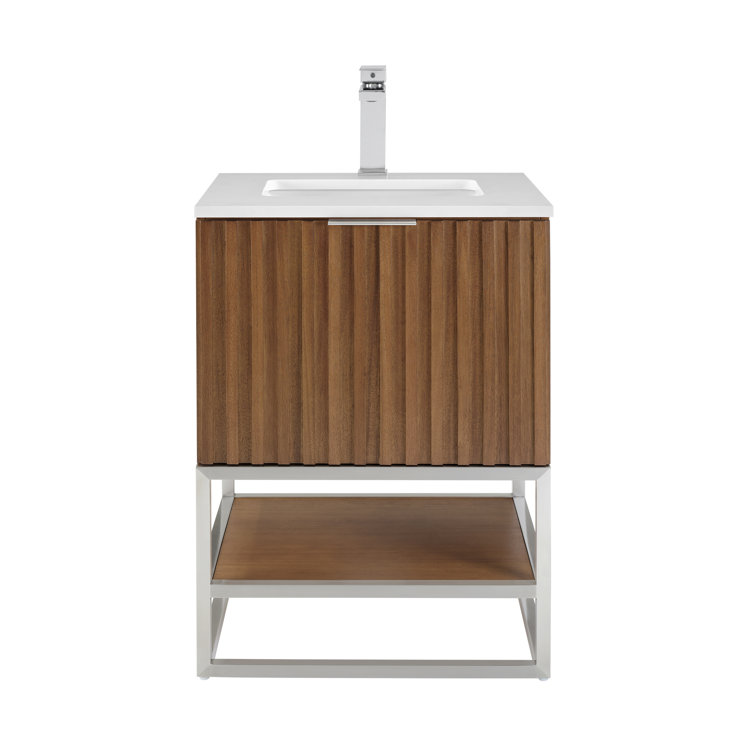Walnut and White Quartz Single Bathroom Vanity with Brushed Nickel Hardware