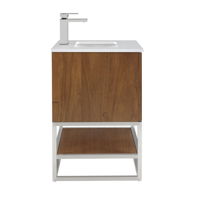 Walnut and White Quartz Single Bathroom Vanity with Brushed Nickel Hardware