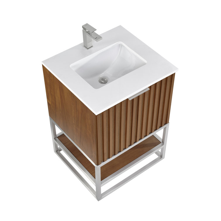 Walnut and White Quartz Single Bathroom Vanity with Brushed Nickel Hardware