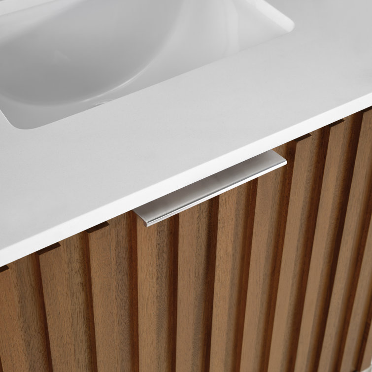 Walnut and White Quartz Single Bathroom Vanity with Brushed Nickel Hardware