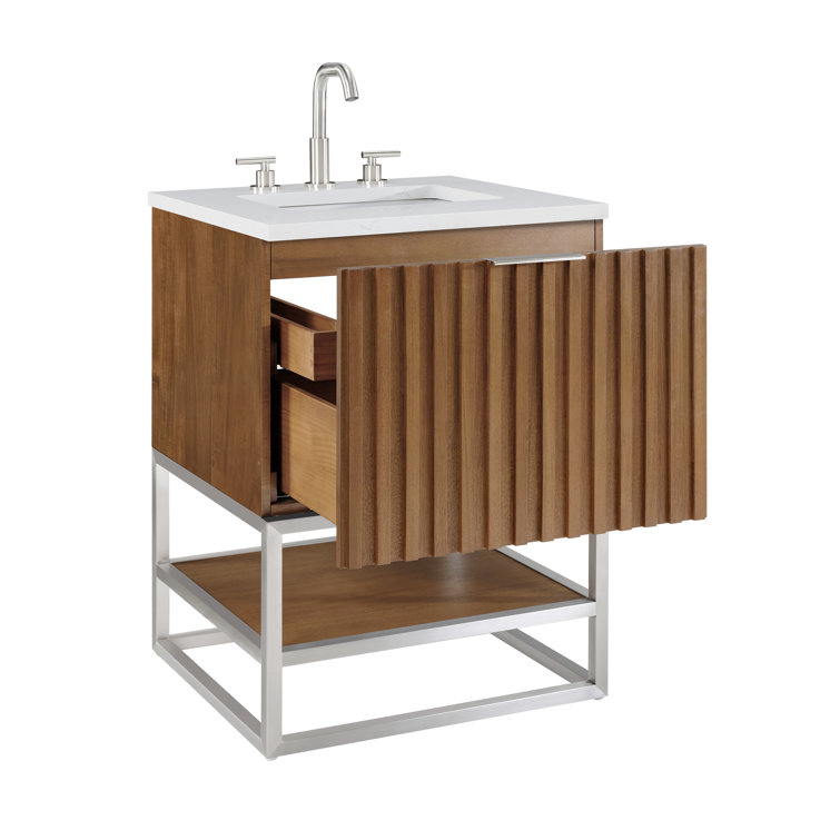 Terra Walnut 24'' Freestanding Bathroom Vanity with Satin Brass Frame