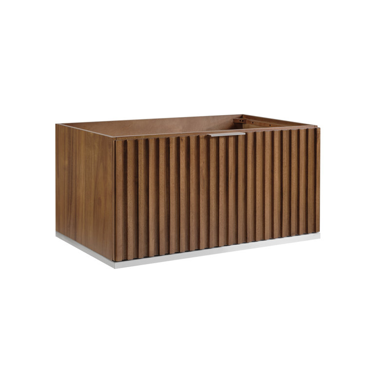 Walnut and White Quartz Single Wall-Mount Bathroom Vanity
