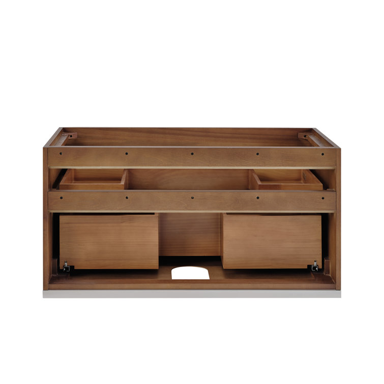 Walnut and White Quartz Single Wall-Mount Bathroom Vanity