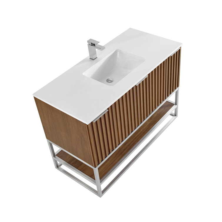Walnut and White Marble 48'' Single Bathroom Vanity with Undermount Sink