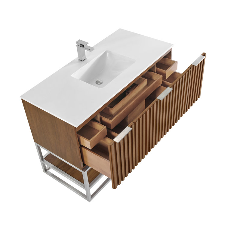 Walnut and White Marble 48'' Single Bathroom Vanity with Undermount Sink