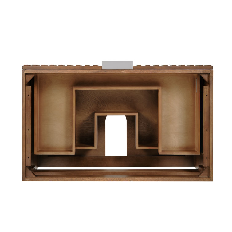 Walnut and White Quartz Single Wall-Mount Bathroom Vanity