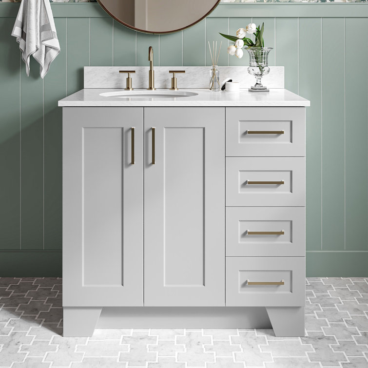 Gray Freestanding Single Vanity with Carrara Marble Top