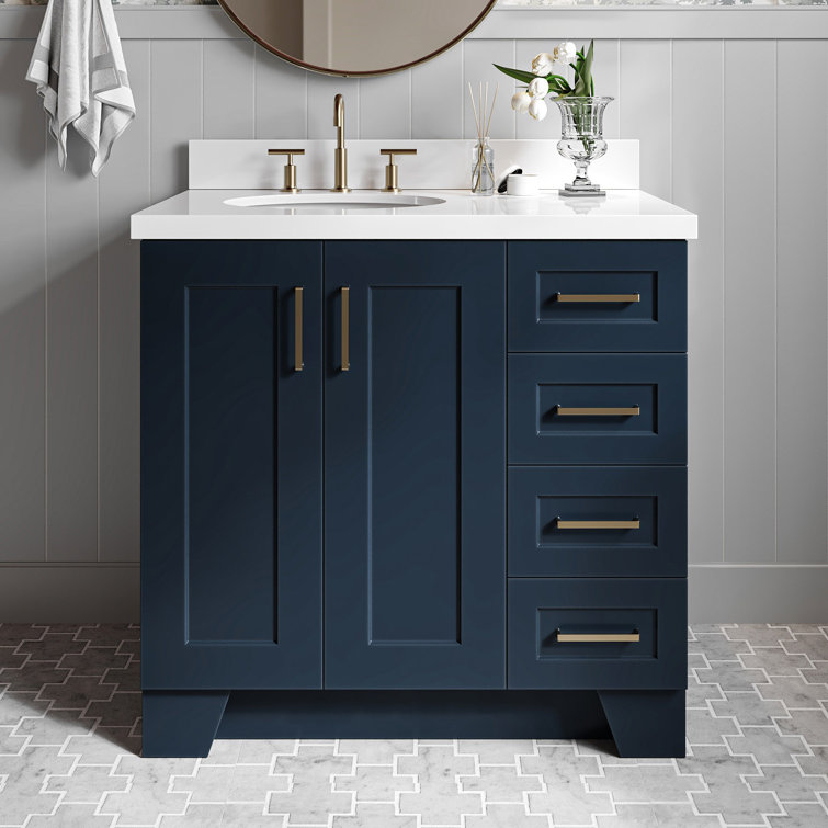 Midnight Blue 37" Single Bathroom Vanity with White Quartz Top