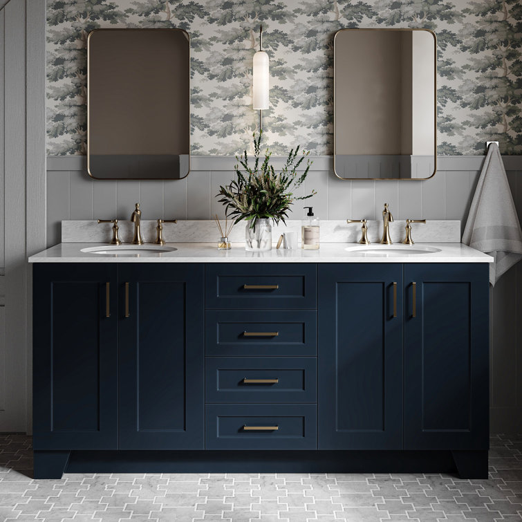 Midnight Blue Double Sink Bathroom Vanity with Marble Top