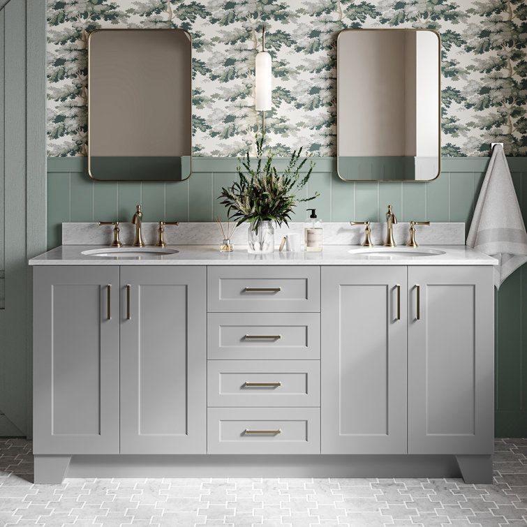 Gray Double Freestanding Vanity with Carrara Marble Top