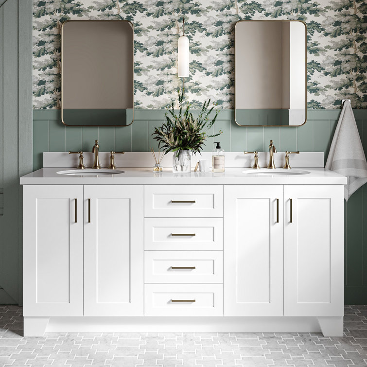 White Double Freestanding Bathroom Vanity with Quartz Top