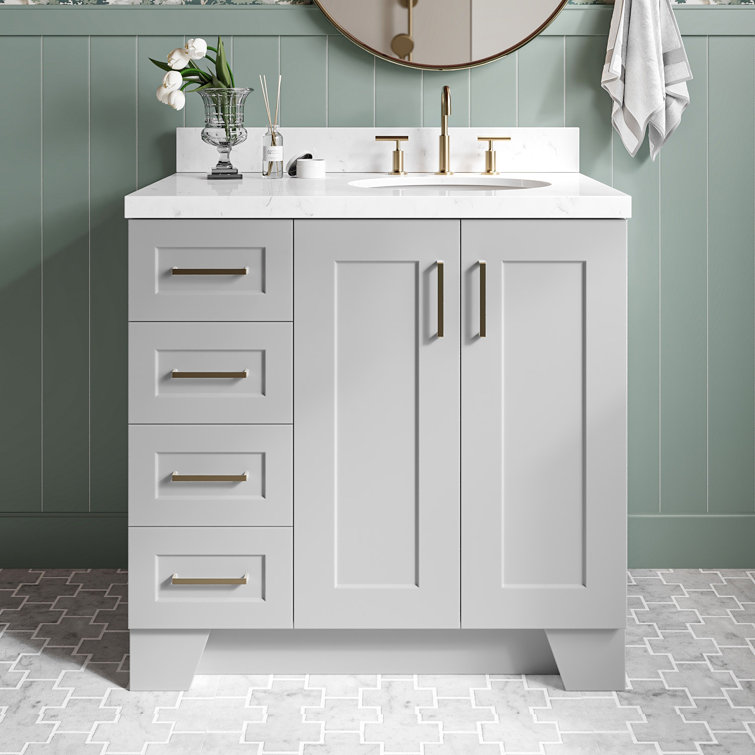 Gray Freestanding Single Vanity with Brass Hardware