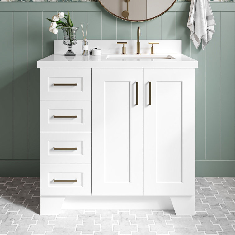 White Freestanding Single Sink Bathroom Vanity with Quartz Top