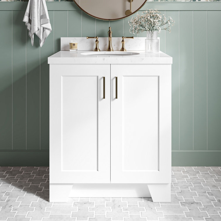 White Freestanding Single Vanity with Carrara Quartz Top