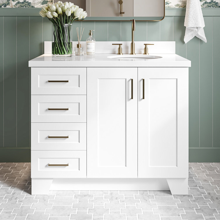 White Wood Freestanding Single Bathroom Vanity with Quartz Top