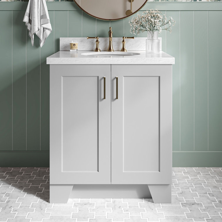 Gray Wood Single Basin Vanity with Marble Top