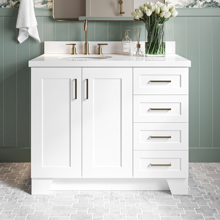 White Wood Freestanding Single Sink Bathroom Vanity with Quartz Top