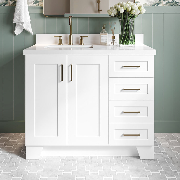 Taylor 43" White Quartz Single Sink Bathroom Vanity with Brass Hardware