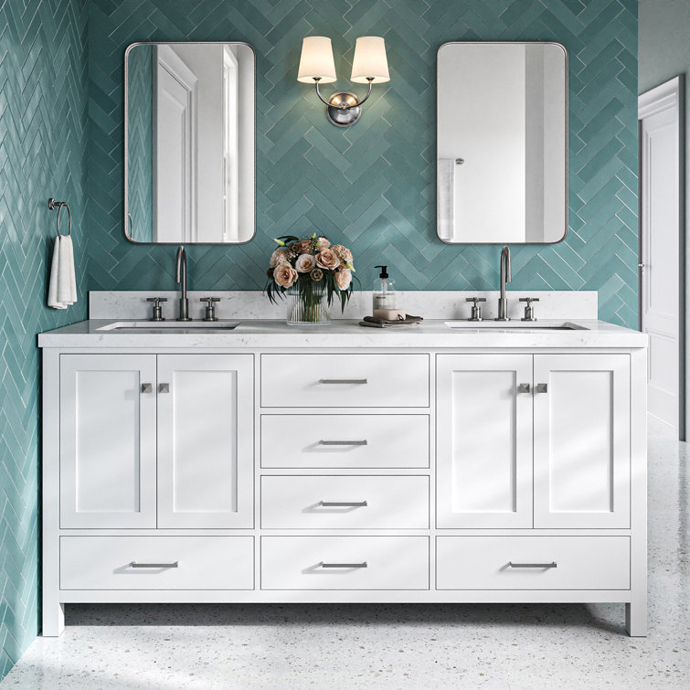 Cambridge 72'' White Freestanding Double Vanity with Brushed Nickel Hardware