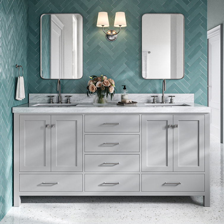 Cambridge 72'' Gray Wood Double Freestanding Bathroom Vanity with Carrara Marble Top