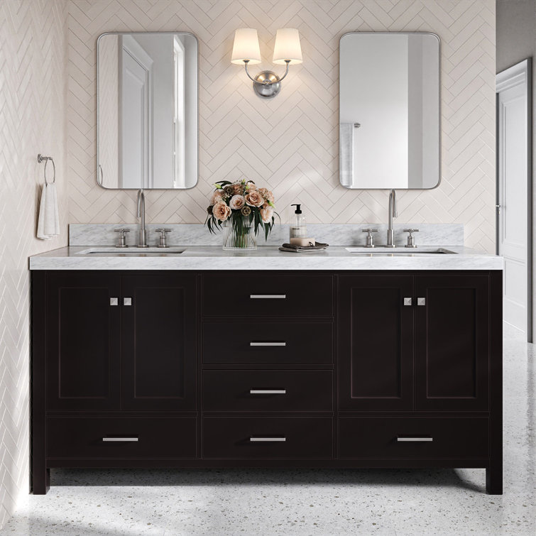 Espresso Wood Double Freestanding Vanity with Carrara Marble Top