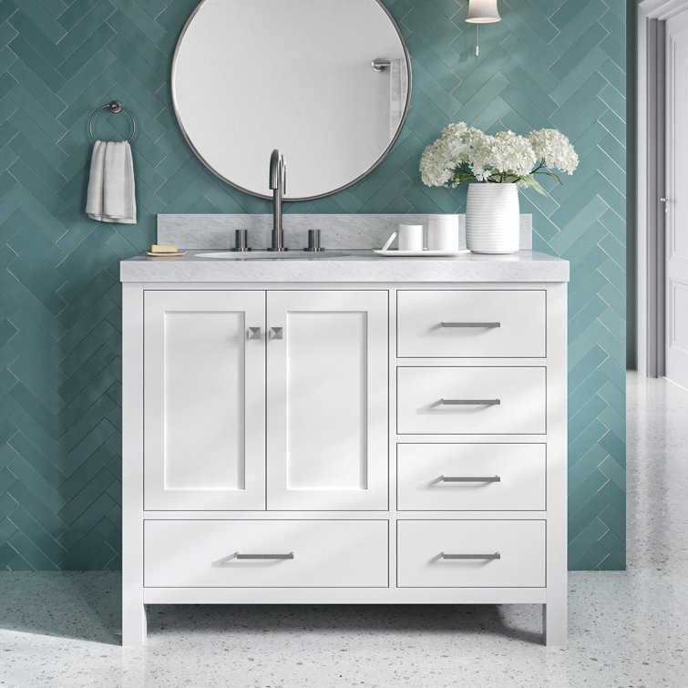 Cambridge 42'' White Wood Single Bathroom Vanity with Carrara Marble Top