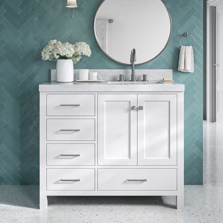 Cambridge 42'' White Wood Bathroom Vanity with Carrara Marble Top