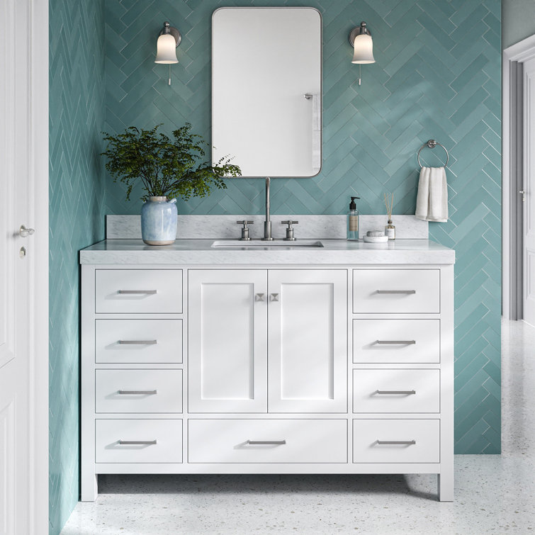 Cambridge 54'' White Wood Single Sink Vanity with Carrara Marble Top