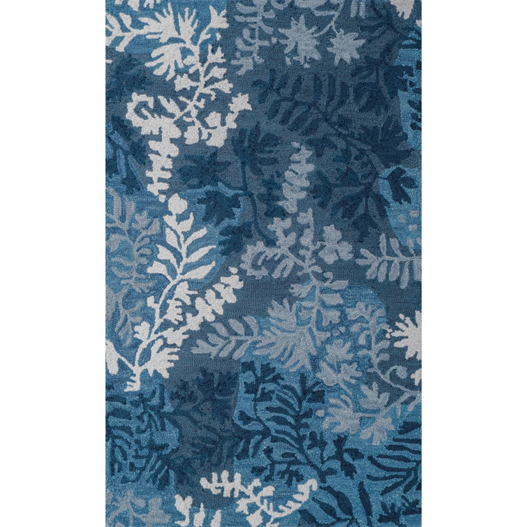 Hand-Tufted Blue Floral Wool Rectangular Area Rug 2' x 3'
