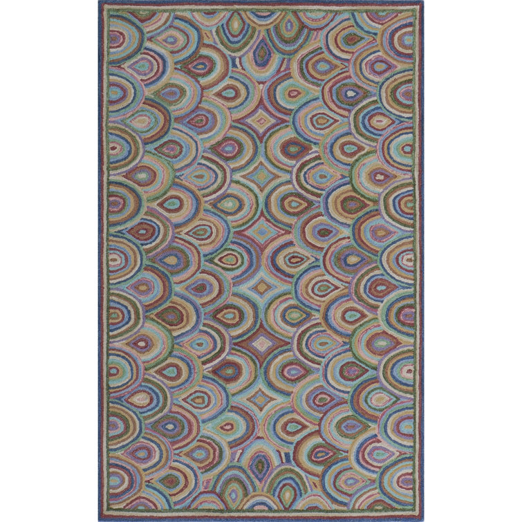 Vibrant Blue Multicolor Hand-Tufted Wool Area Rug 5' x 8'