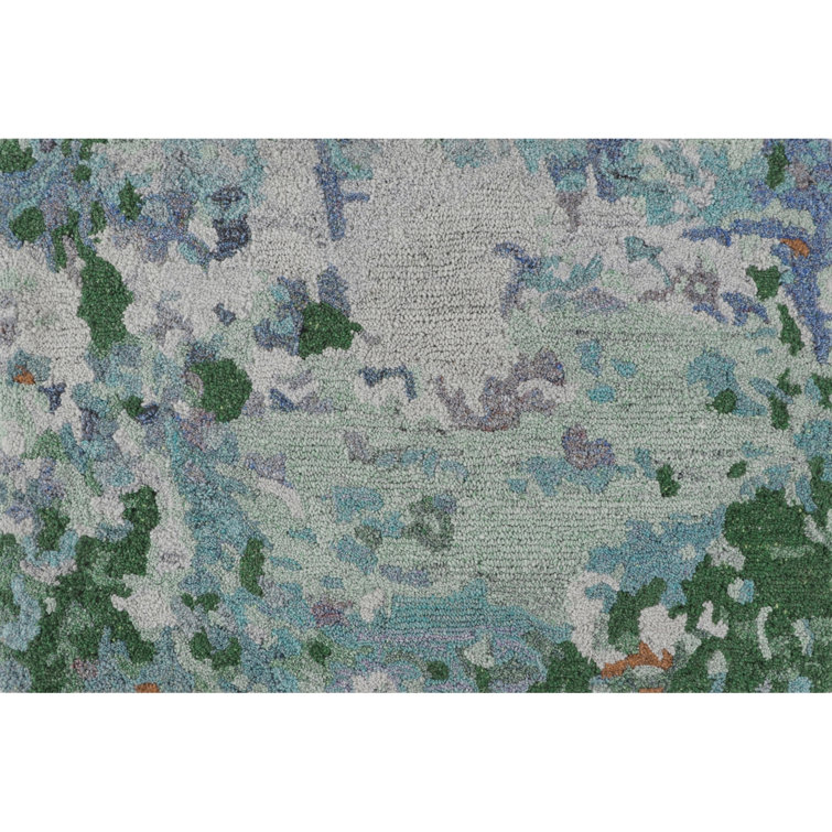 Hand-Tufted Blue and Green Synthetic Rectangular Area Rug