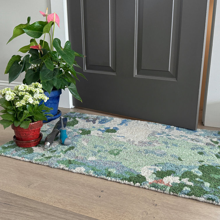 Hand-Tufted Blue and Green Synthetic Rectangular Area Rug