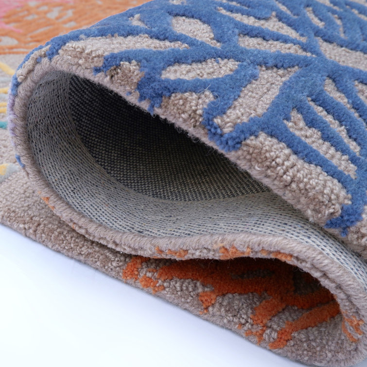 Hand-Tufted Blue and Multicolor Wool Area Rug, 6' x 9'