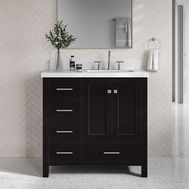 Ariel Cambridge 37" Espresso Single Sink Bathroom Vanity with Quartz Top