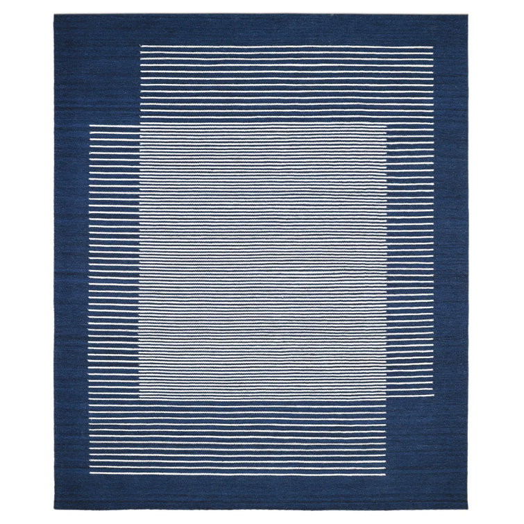 Hand-Woven Striped Navy Wool 8' x 10' Flatweave Area Rug