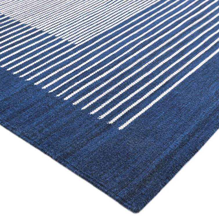 Hand-Woven Striped Navy Wool 8' x 10' Flatweave Area Rug
