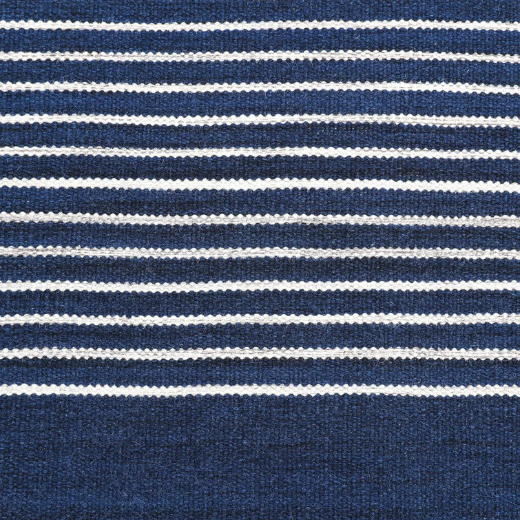 Hand-Woven Striped Navy Wool 8' x 10' Flatweave Area Rug
