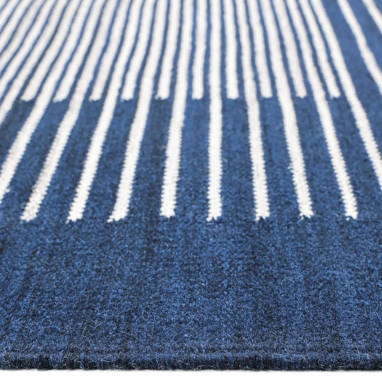 Hand-Woven Striped Navy Wool 8' x 10' Flatweave Area Rug