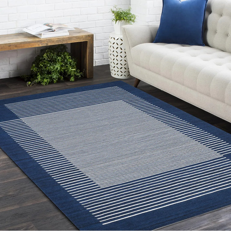 Hand-Woven Striped Navy Wool 8' x 10' Flatweave Area Rug